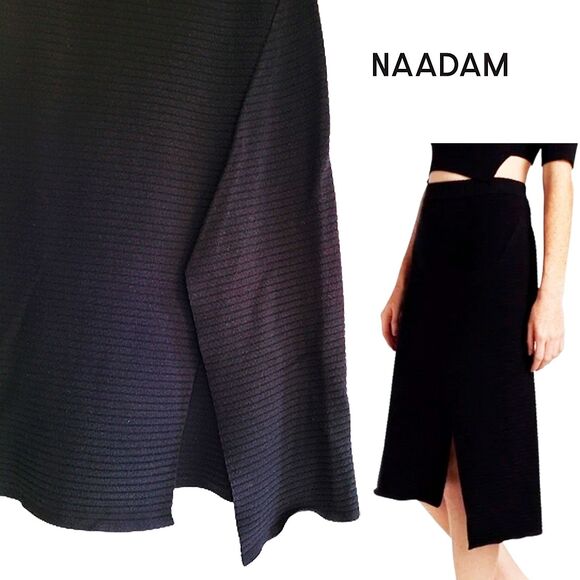 NAADAM NEW Asymmetrical Silk/Cashmere Rib Slit Midi Knit Skirt M - Picture 3 of 12